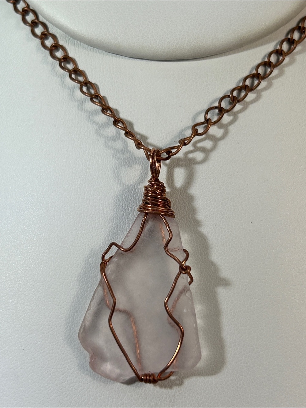 NWT Artisan Handmade Therapeutic Copper & Sea Glass Pendant Necklace